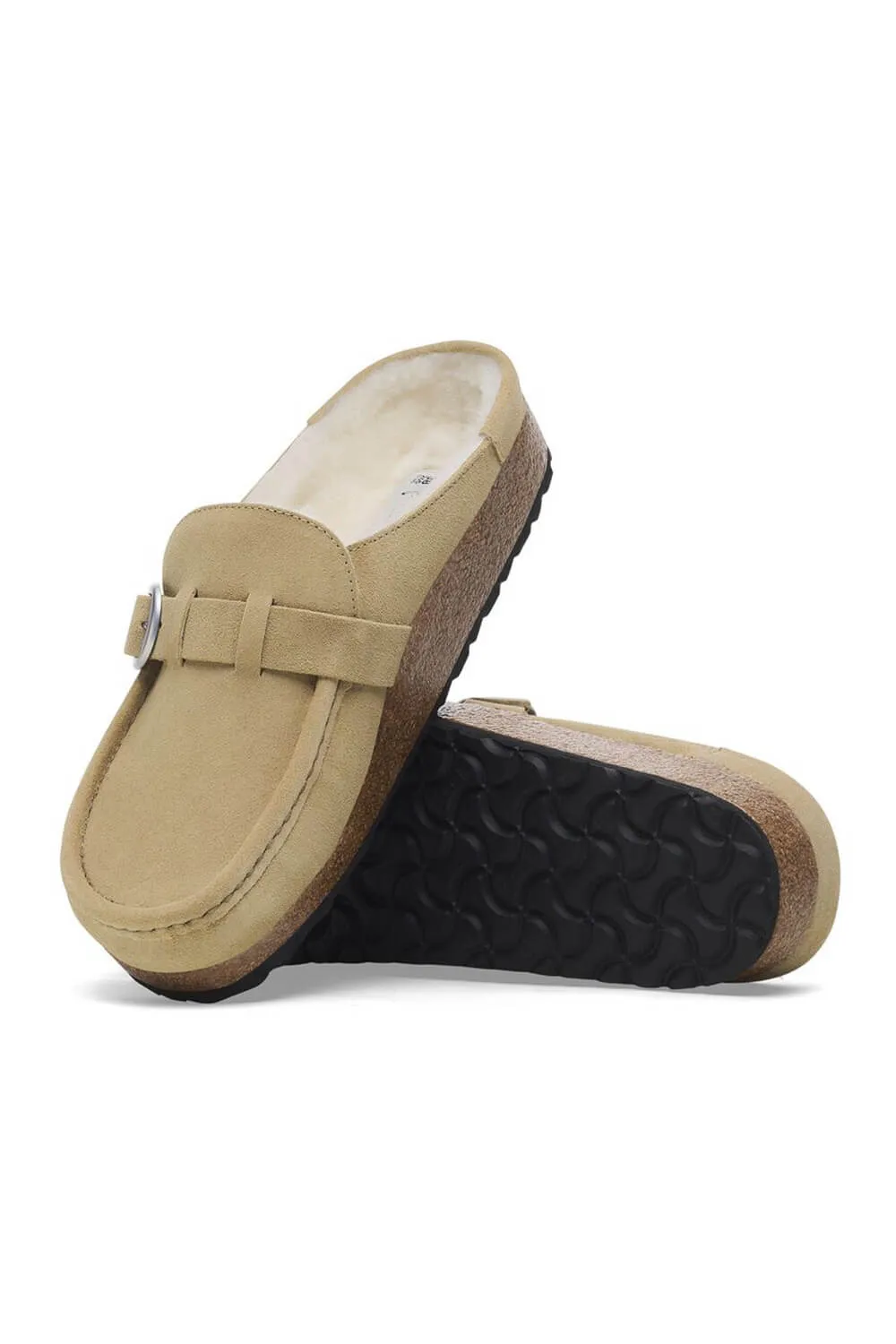 Birkenstock Buckley Shearling Suede Mules for Women in Taupe | 1028633 sold by Glik’s product image thumbnail 4