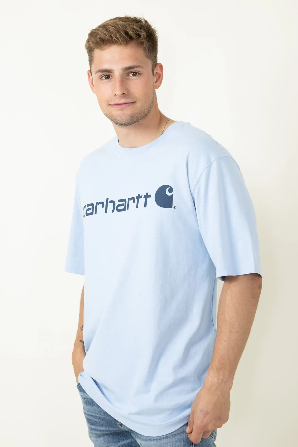 Carhartt Loose Fit Heavyweight Logo Graphic T-Shirt for Men in Blue | K195-HC5-FOGBLUE sold by Glik’s product image thumbnail 3