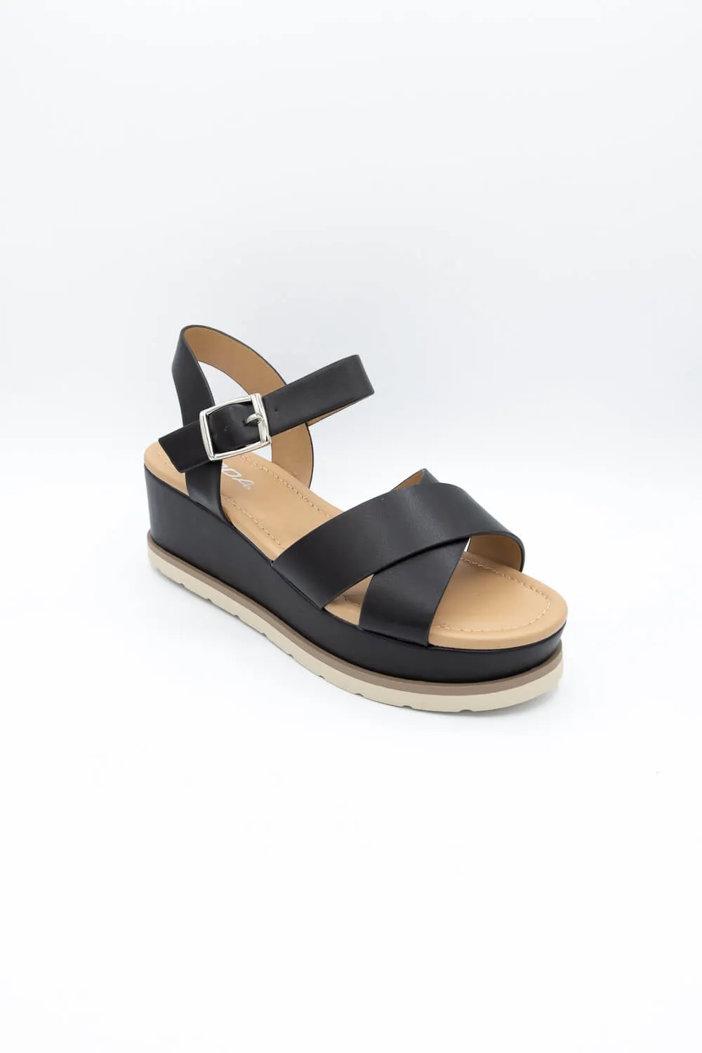 Soda Clever Criss Cross Platform Sandals for Women in Black | CLEVER-S BLACK sold by Glik’s