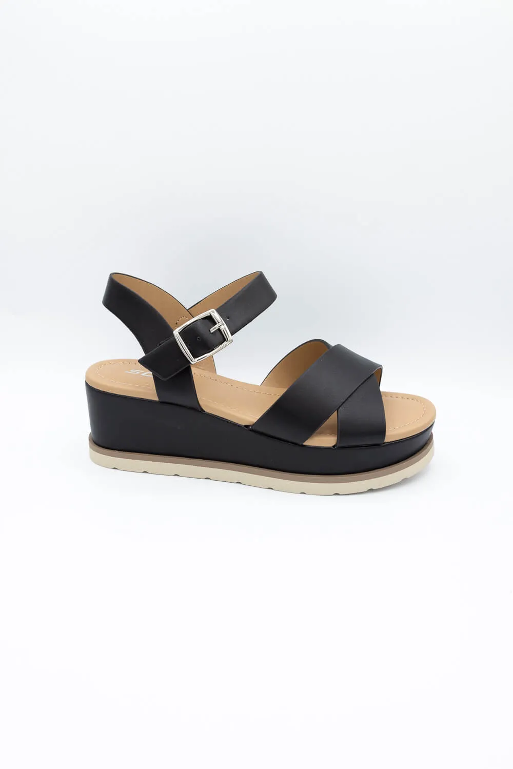 Soda Clever Criss Cross Platform Sandals for Women in Black | CLEVER-S BLACK sold by Glik’s product image thumbnail 2