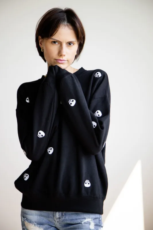 1897 Active Skull Embroidered Sweatshirt for Women in Black | T845-BLACK sold by Glik’s