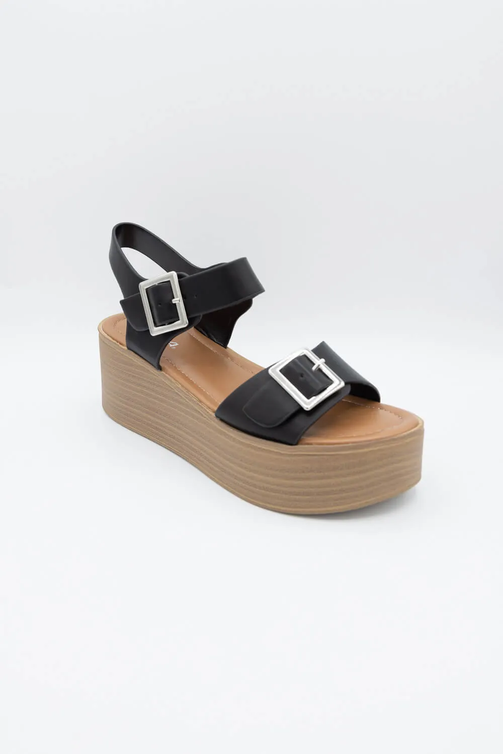 Soda Dorina Buckle Platform Sandals for Women in Black | DORINA-S BLACK sold by Glik’s