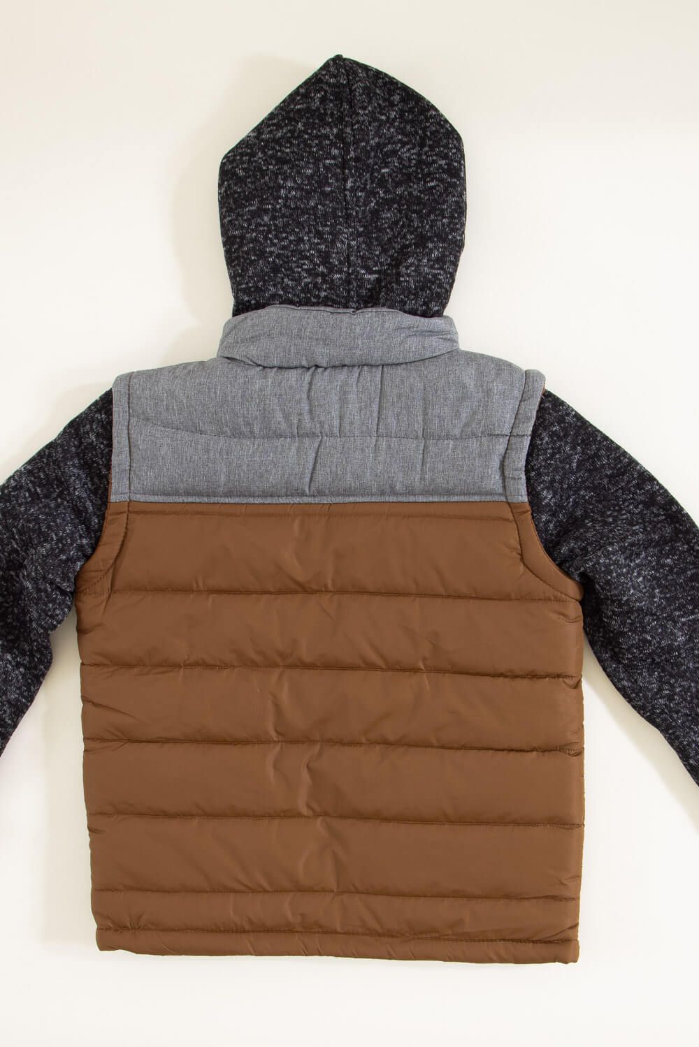 Youth Puffer Vest Knit Hood Jacket for Boys in Brown | 4VT6091B-BRN sold by Glik’s product image thumbnail 4