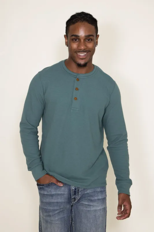 Long Sleeve Waffle Henley Shirt for Men in Pine | FK101-FKF2-PINE sold by Glik’s