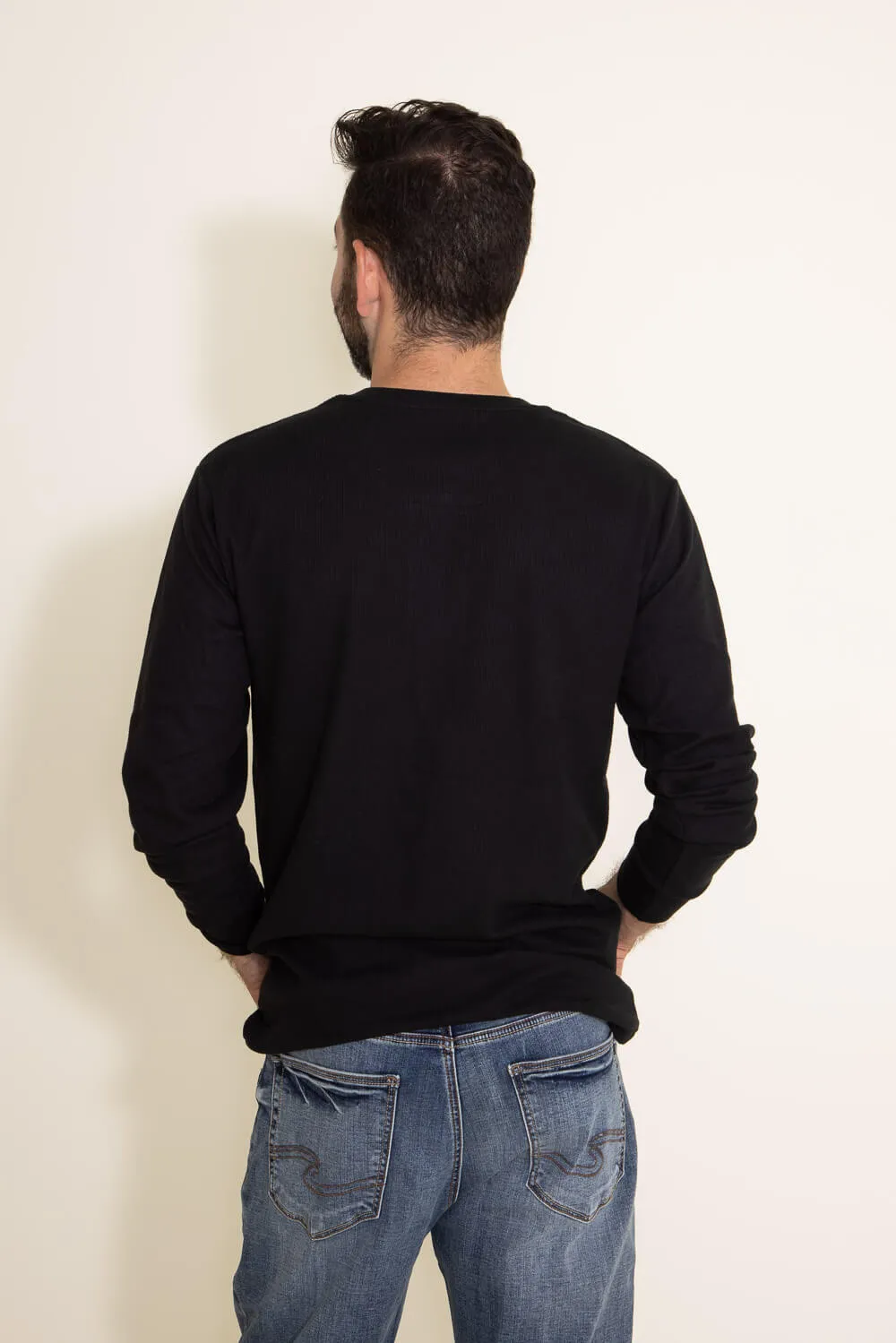 1897 Original Solid Henley Thermal Long Sleeve Shirt for Men in Black | DLST046-BLACK sold by Glik’s product image thumbnail 3