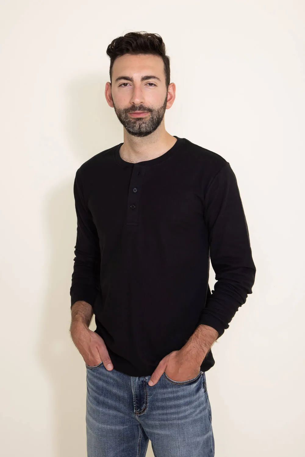 1897 Original Solid Henley Thermal Long Sleeve Shirt for Men in Black | DLST046-BLACK sold by Glik’s product image thumbnail 4