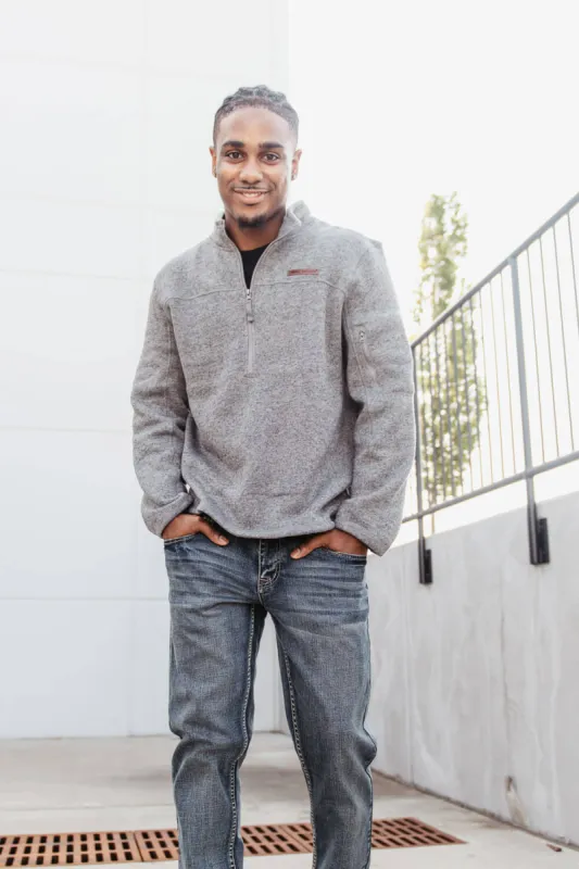 Simply Southern Knit Quarter Zip for Men in Grey | GLK-0221-MN-KNTPLL-HTHRGRY sold by Glik’s