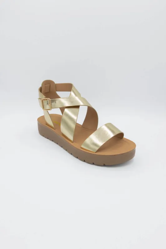 Soda Waves Criss Cross Sandals for Women in Gold | WAVES-S GOLD made by Glik’s