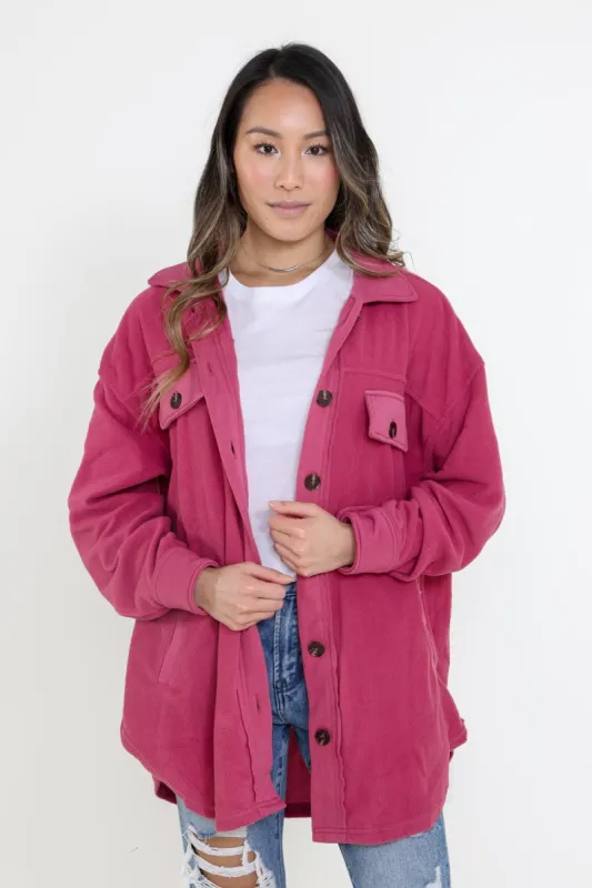 La Miel Sunset Fleece Shacket for Women in Berry Pink | JKT1712-BERRY sold by Glik’s
