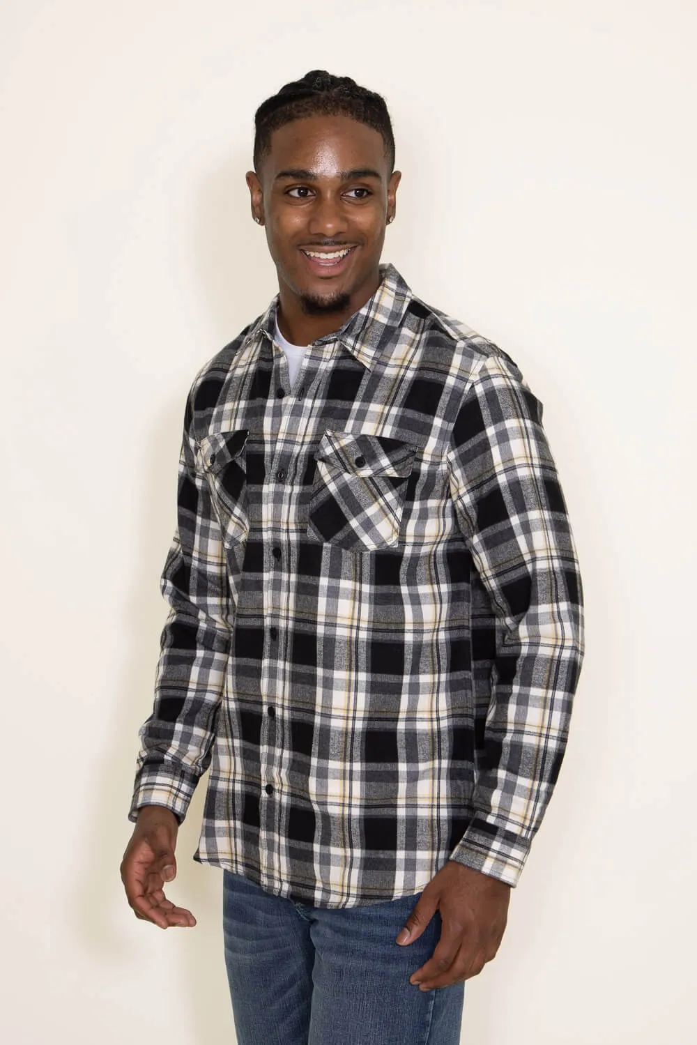 Plaid Flannel Shirt for Men in Black | TJ8281-GL-BLACK sold by Glik’s product image thumbnail 3