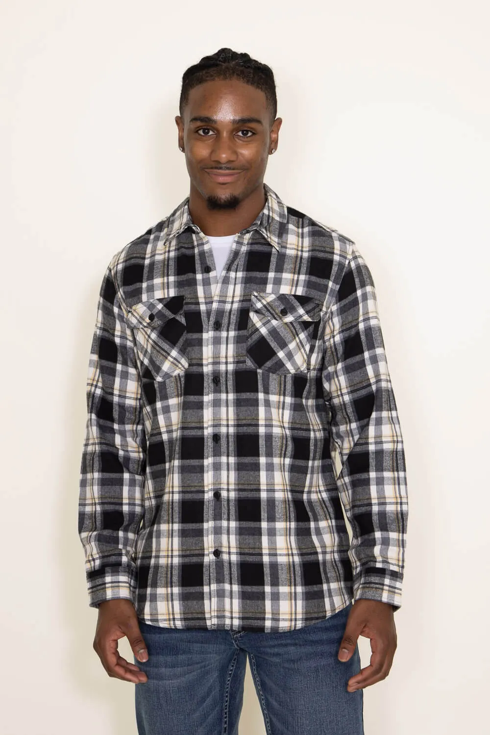Plaid Flannel Shirt for Men in Black | TJ8281-GL-BLACK sold by Glik’s
