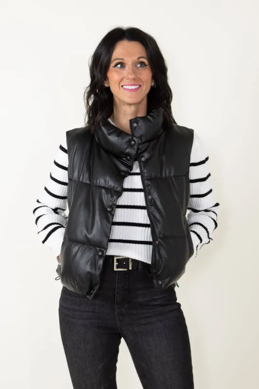 Love Tree Pleather Puffer Vest for Women in Black | 5074VM-BLACK sold by Glik’s