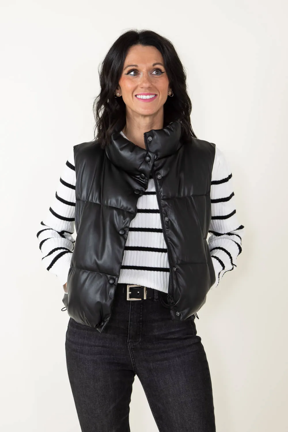 Love Tree Pleather Puffer Vest for Women in Black | 5074VM-BLACK sold by Glik’s