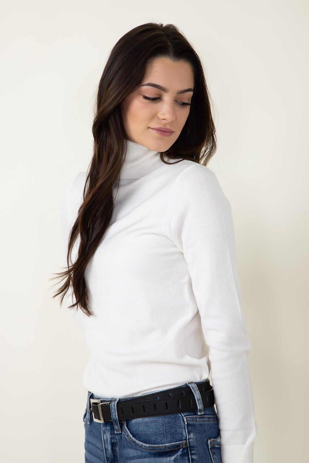 Basic Turtleneck Long Sleeve Top for Women in White | DZ23G344-OFFWHITE sold by Glik’s product image thumbnail 4