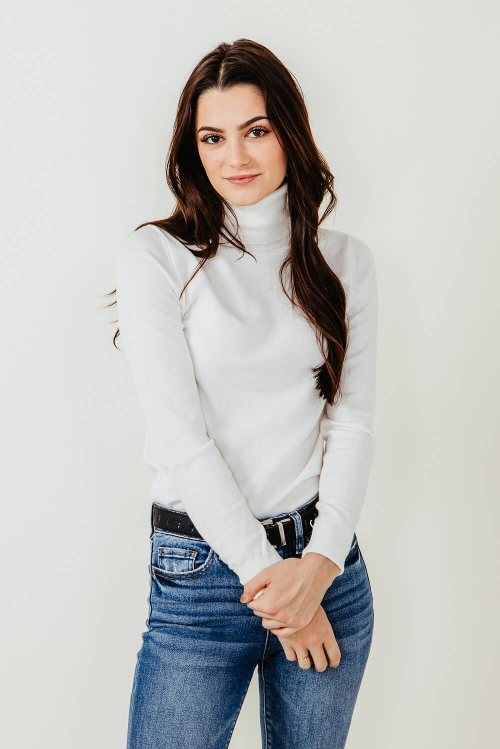 Basic Turtleneck Long Sleeve Top for Women in White | DZ23G344-OFFWHITE sold by Glik’s