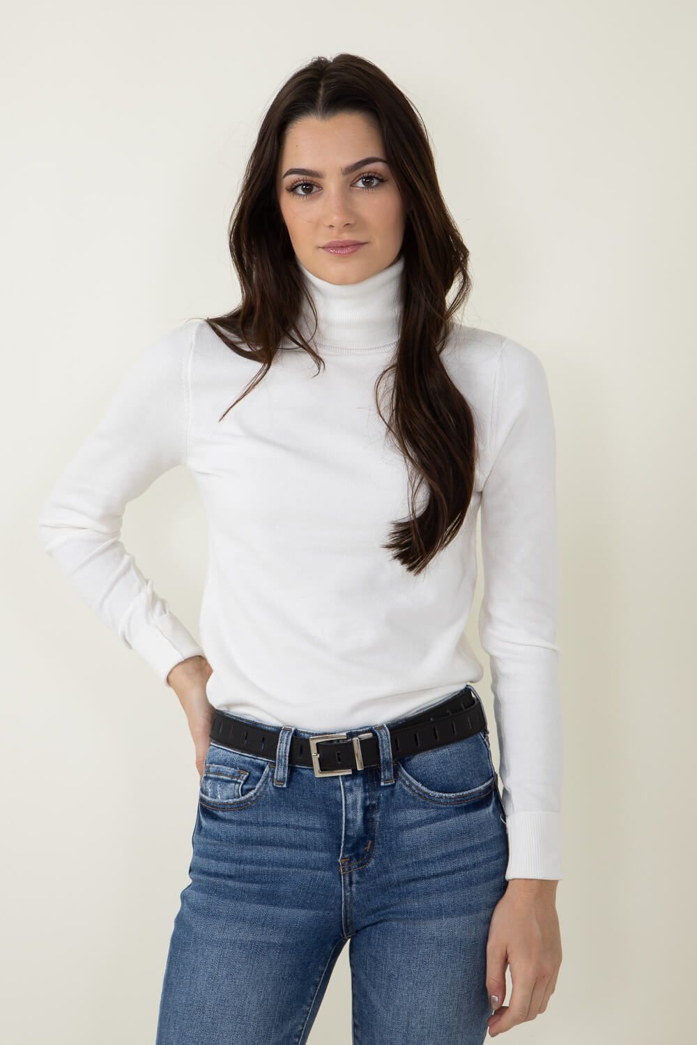 Basic Turtleneck Long Sleeve Top for Women in White | DZ23G344-OFFWHITE sold by Glik’s product image thumbnail 2