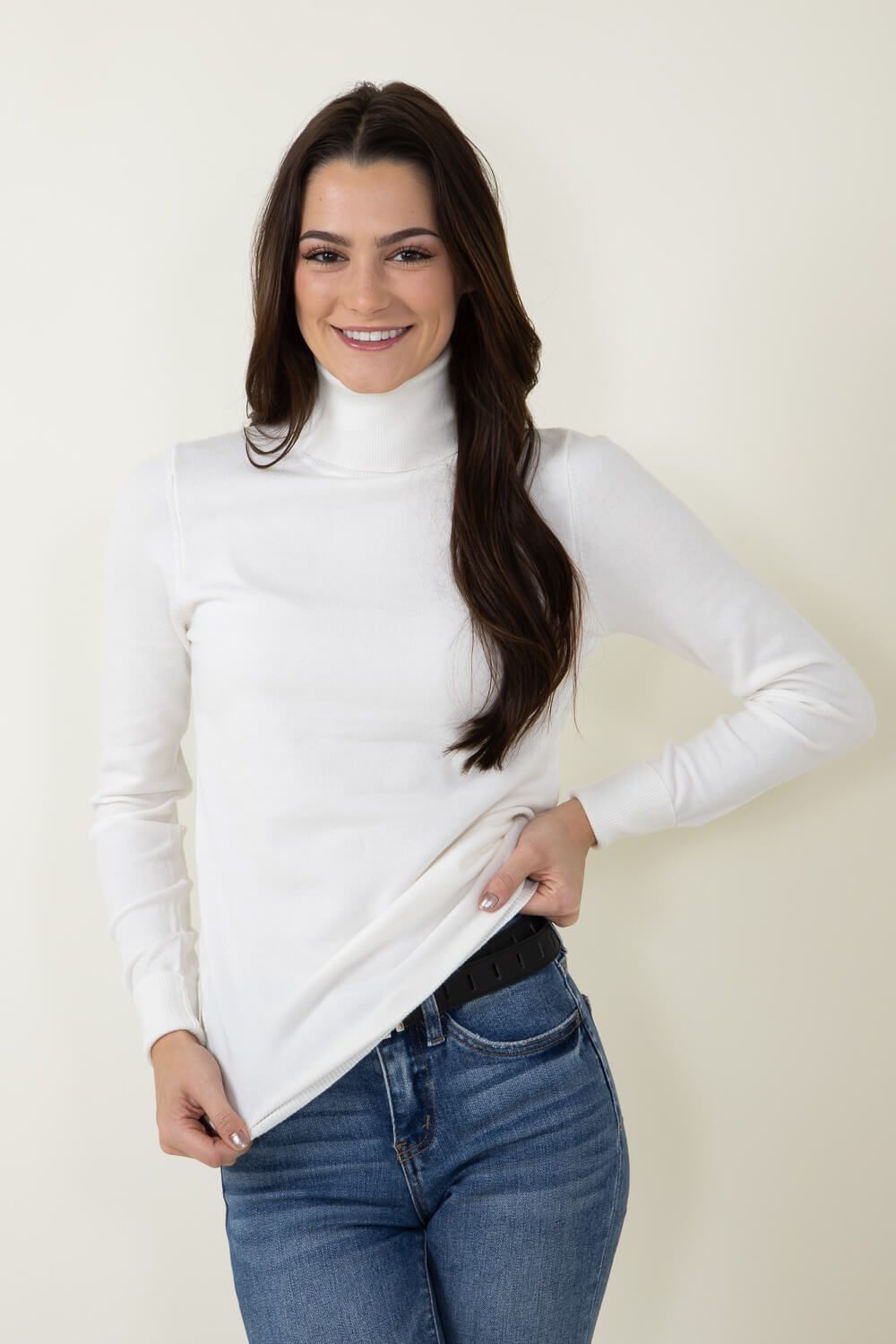 Basic Turtleneck Long Sleeve Top for Women in White | DZ23G344-OFFWHITE sold by Glik’s product image thumbnail 5