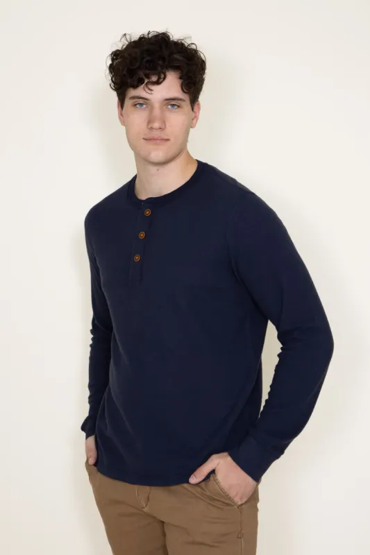 Long Sleeve Waffle Henley Shirt for Men in Navy | FK101-FKF2- DNAVY sold by Glik’s