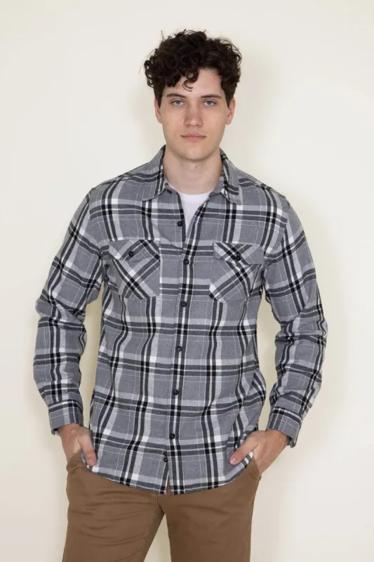 Plaid Flannel Shirt for Men in Grey | TJ8281-GL-GREY sold by Glik’s