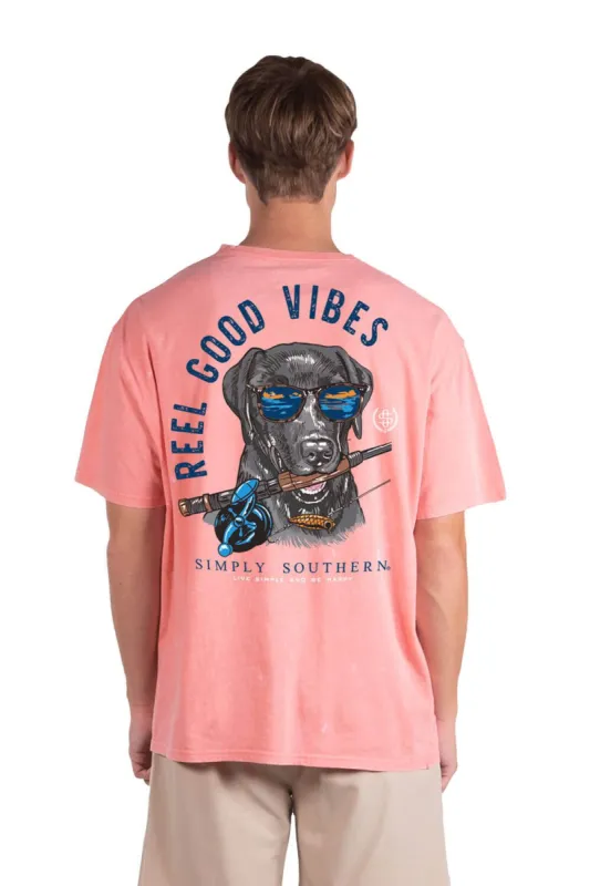 Simply Southern Fish Dog T-Shirt for Men in Pink | SC-MN-SS-FISHDOG-SHRIMP sold by Glik’s