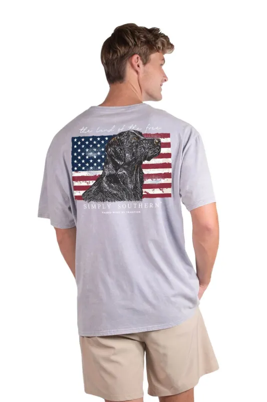 Simply Southern Flag Dog T-Shirt for Men in Grey | SC-MN-SS-FLAG-MIST sold by Glik’s