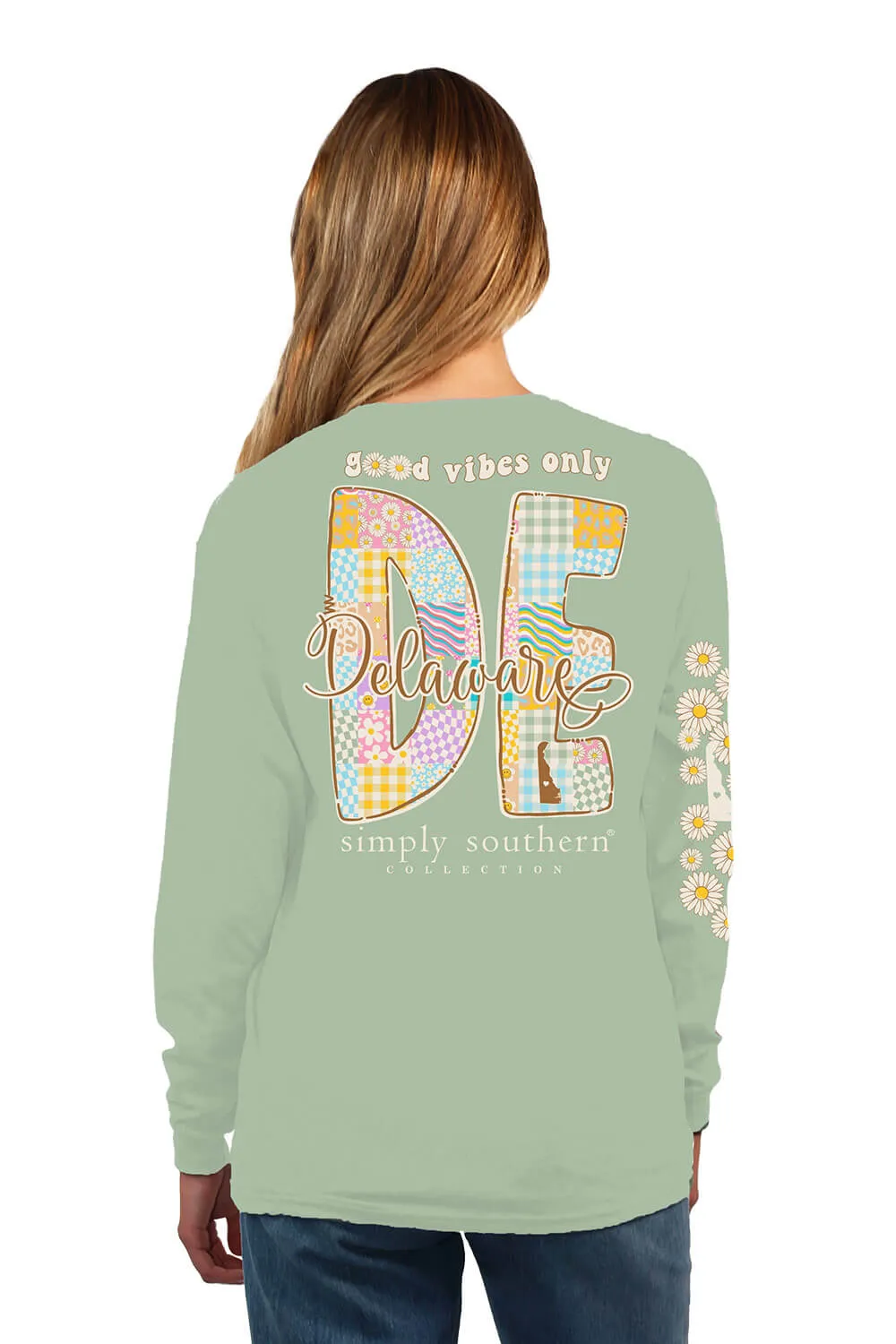 Simply Southern Long Sleeve Delaware T-Shirt for Women in Sage | LS-STATE-DE-SAGE sold by Glik’s