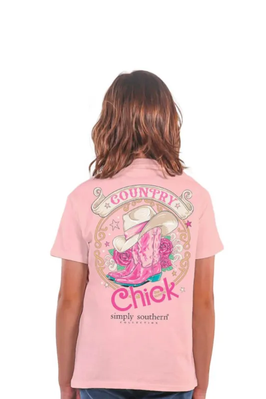 Simply Southern Youth Country Chick T-Shirt for Girls in Pink | YTH-SS-COUNTRYCHICK-LOTUS sold by Glik’s