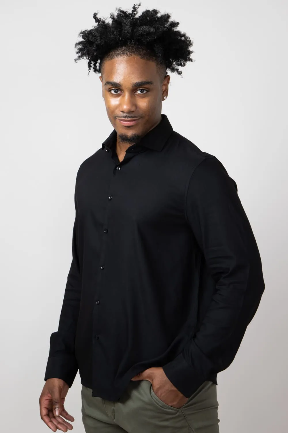Denim & Flower Stretch Button Up Shirt for Men in Black | CWL-8270 sold by Glik’s