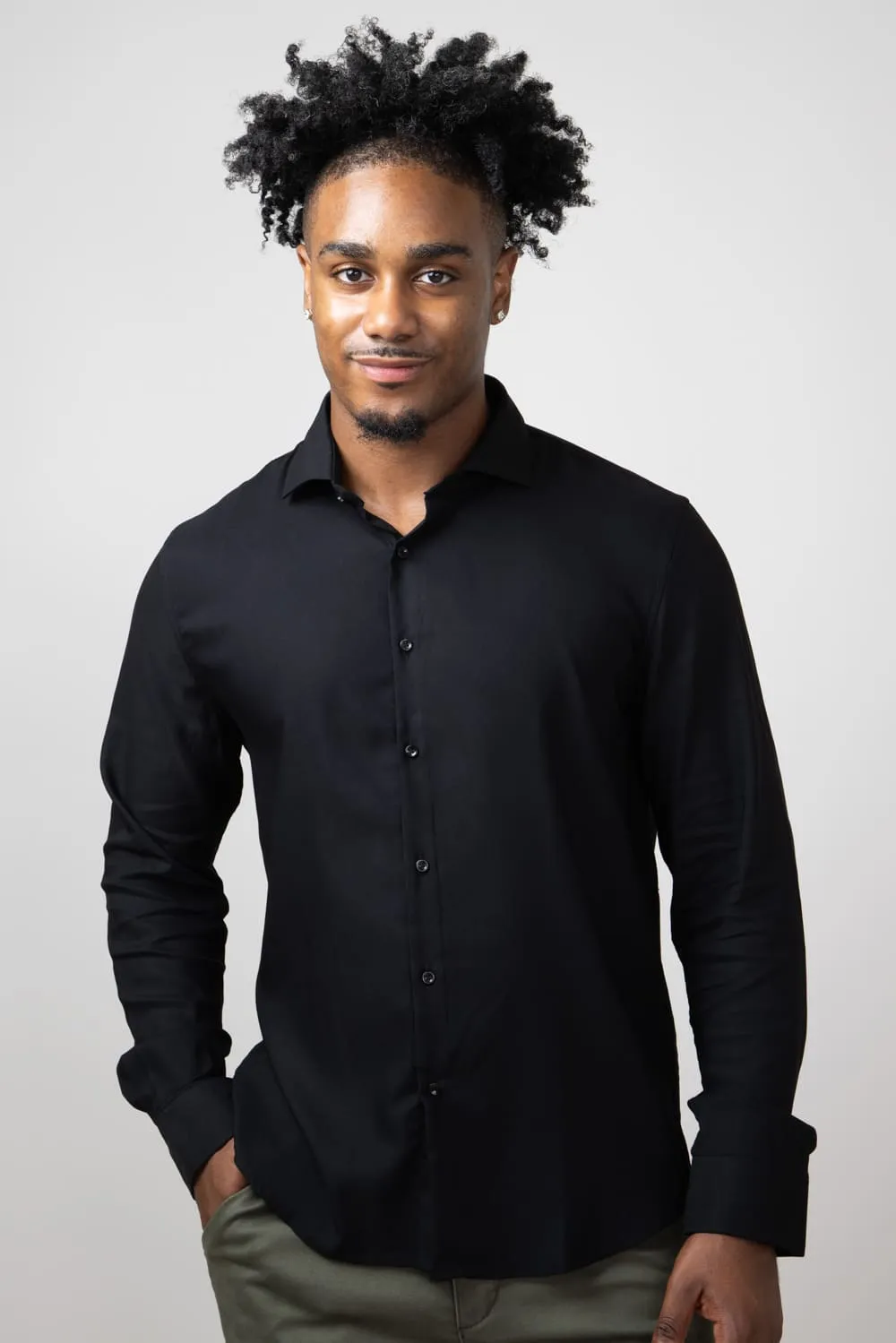 Denim & Flower Stretch Button Up Shirt for Men in Black | CWL-8270 sold by Glik’s product image thumbnail 3