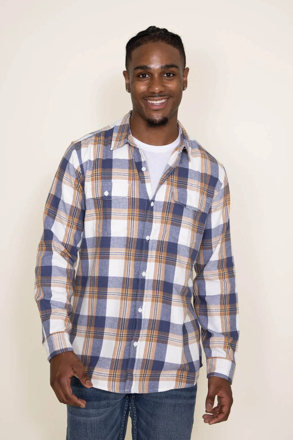 Plaid Flannel Shirt for Men in Ecru | TJ8281-GL-ECRU sold by Glik’s