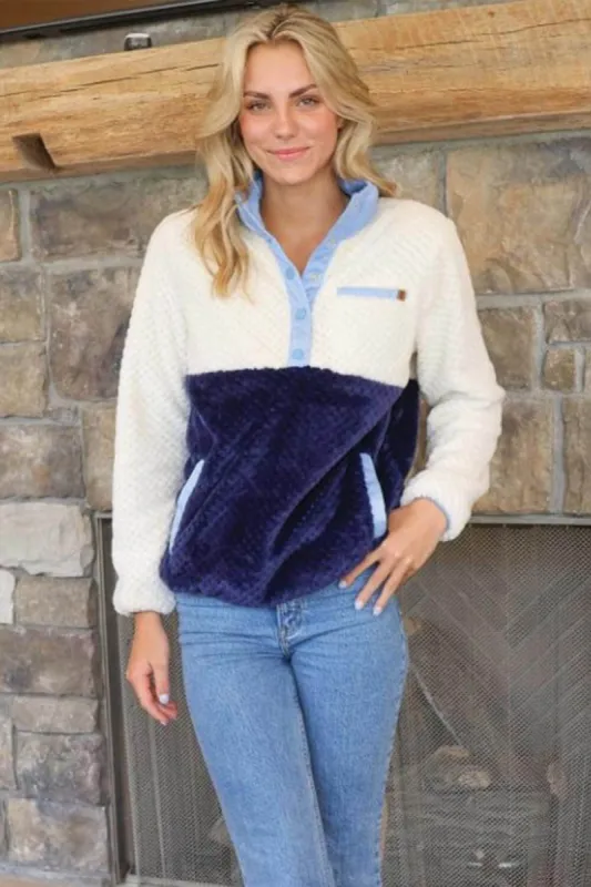 Simply Southern Simply Soft Pullover for Women in Navy Color Block | PP-0224-PULL-SMPSFT-NAVY sold by Glik’s