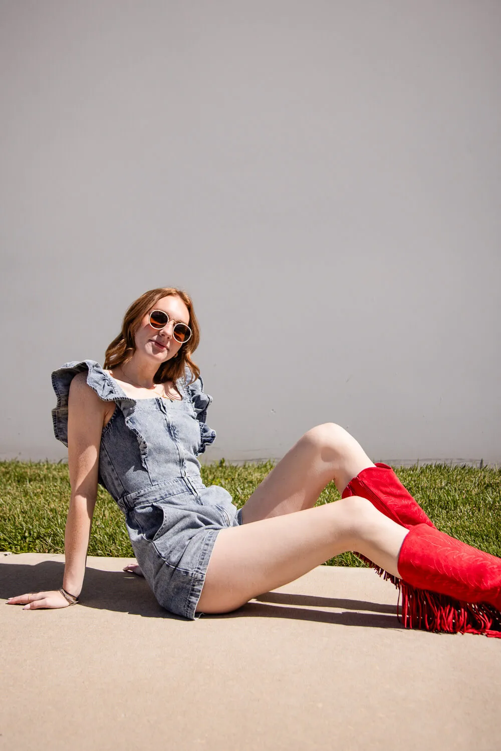 Ruffle Shoulder Denim Romper for Women in Denim | JM2570-1-DENIM sold by Glik’s product image thumbnail 2