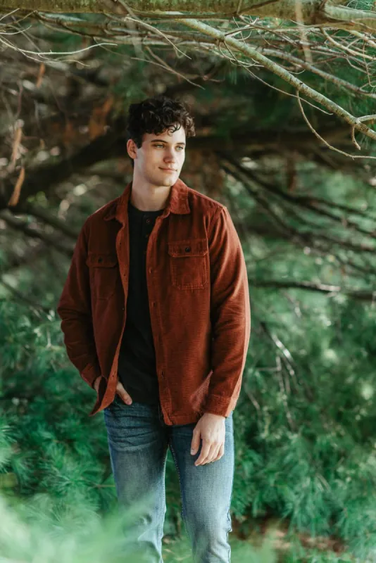 Union Corduroy Shacket for Men in Red Orange | H33A11K-HENNA sold by Glik’s