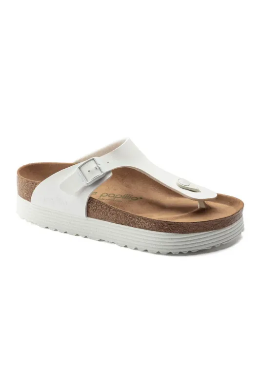 Papillio by Birkenstock Gizeh Grooved Platform Vegan Sandals for Women in White | 1018557 sold by Glik’s