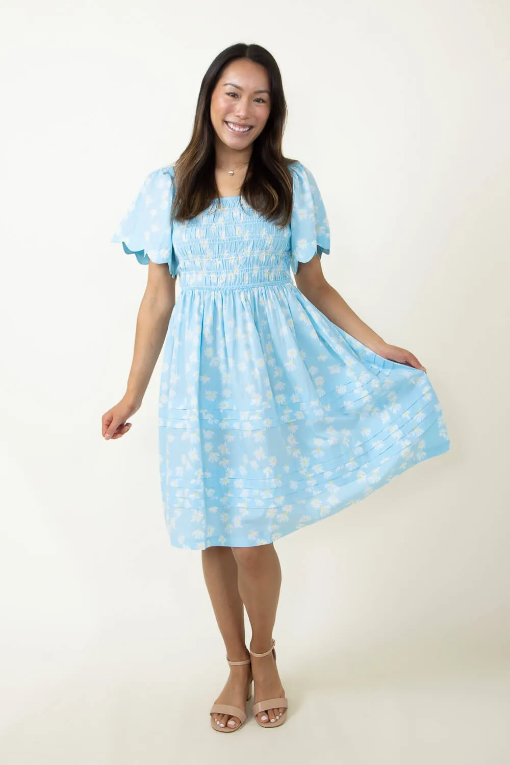 Simply Southern Scallop Dress for Women in Floral Blue | PP-0124-DRS-SCLP-FLORAL sold by Glik’s