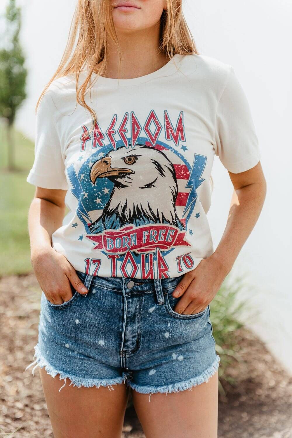 Freedom Tour Eagle Graphic T-Shirt for Women in Ivory | 8145X-TS-IVORY sold by Glik’s