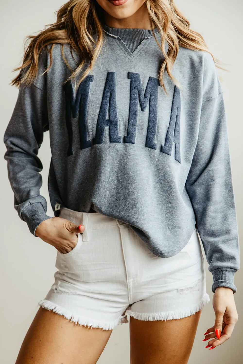 Simply Southern Mama Boxy Crewneck Pullover for Women in Blue | BOXY-PULL-MAMA-STORM sold by Glik’s