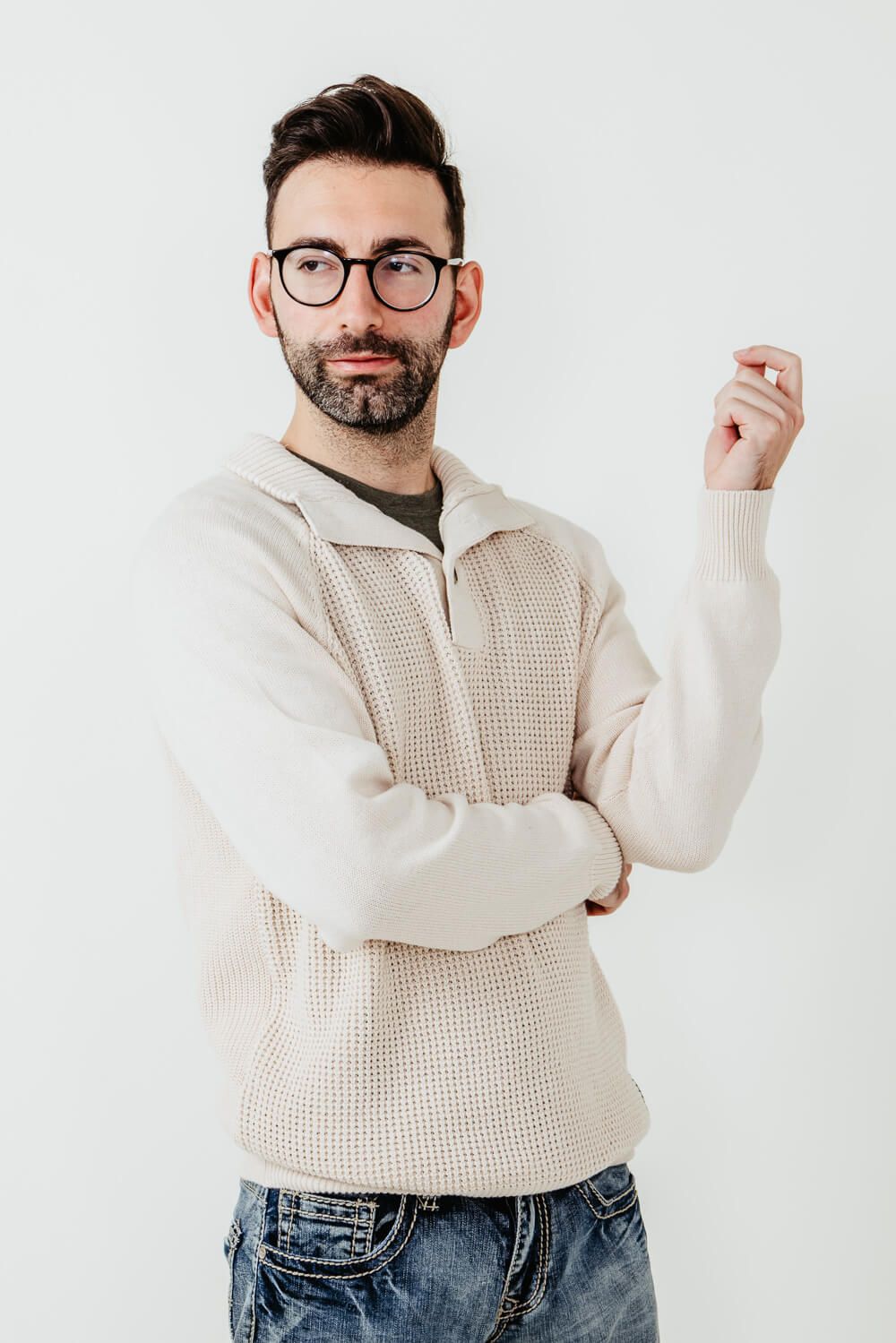 Weatherproof Vintage Textured Button Up Mock Neck Sweater for Men in Off White | F2340279GK-ECRU sold by Glik’s