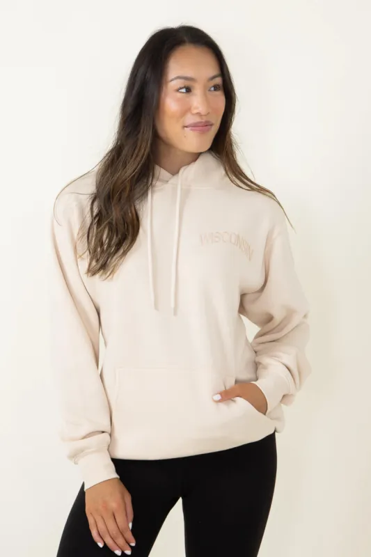 1897 Active Wisconsin Embroidered Hoodie for Women in Cream | JT082-WI-CREAM sold by Glik’s