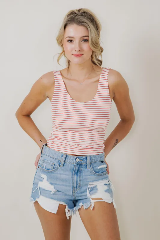 Basic Striped Scoop Neck Tank Top for Women in Red | 21096-RED sold by Glik’s