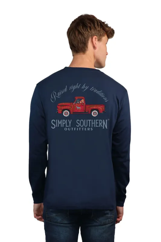 Simply Southern Long Sleeve Red Truck T-Shirt for Men in Blue | ULS-REDTRUCK-NIGHTSKY sold by Glik’s