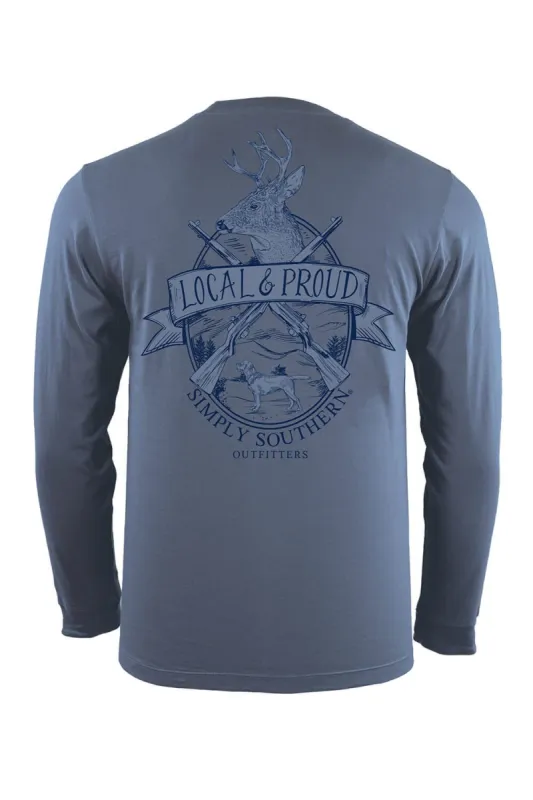 Simply Southern XXL Long Sleeve Proud Gun Deer T-Shirt for Men in Blue | ULS-PROUD-BLUESY-XXL sold by Glik’s