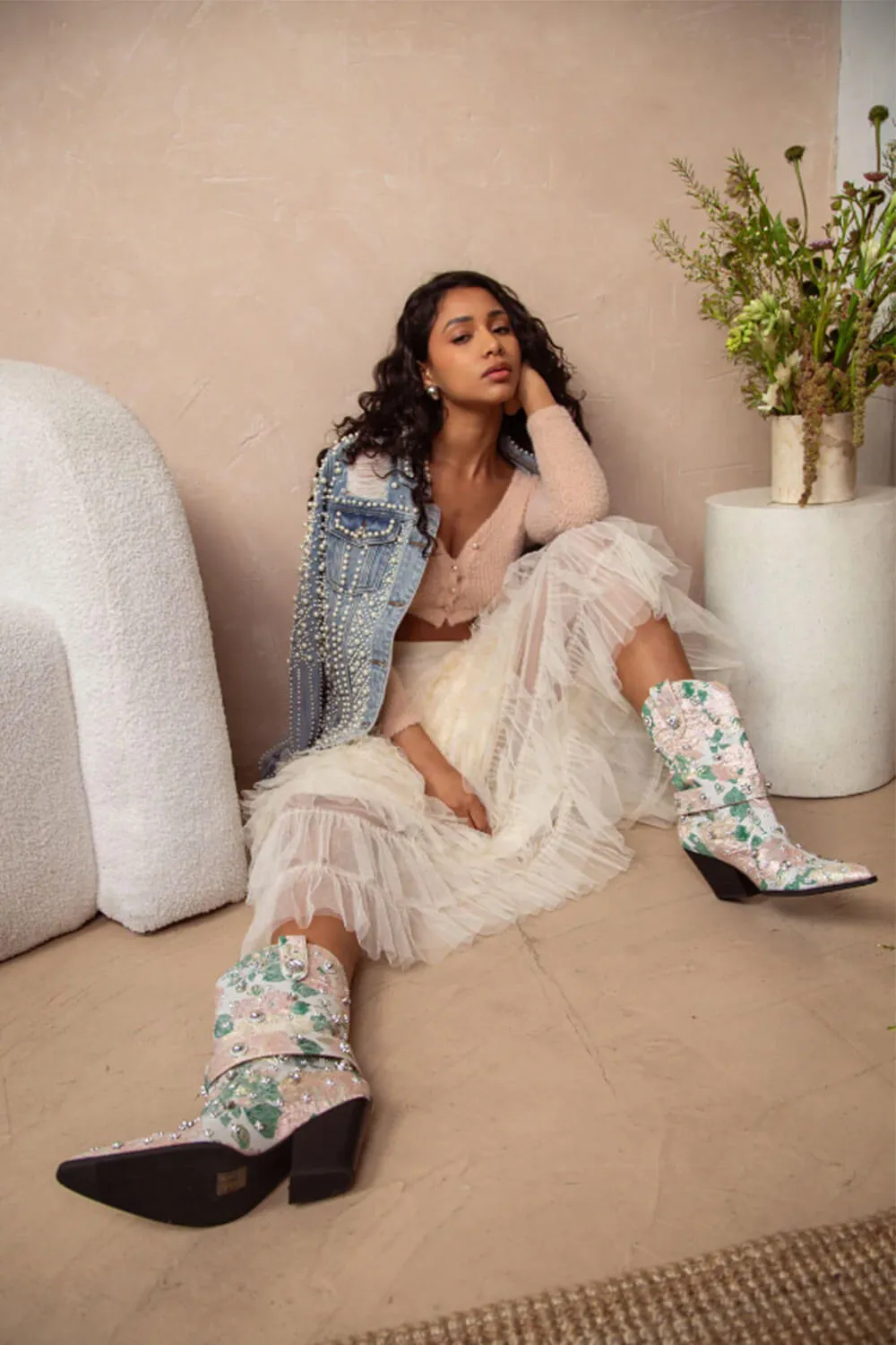 Azalea Wang Diligent Floral Western Booties for Women in Blush | DILIGENT-BLUSH sold by Glik’s product image thumbnail 3