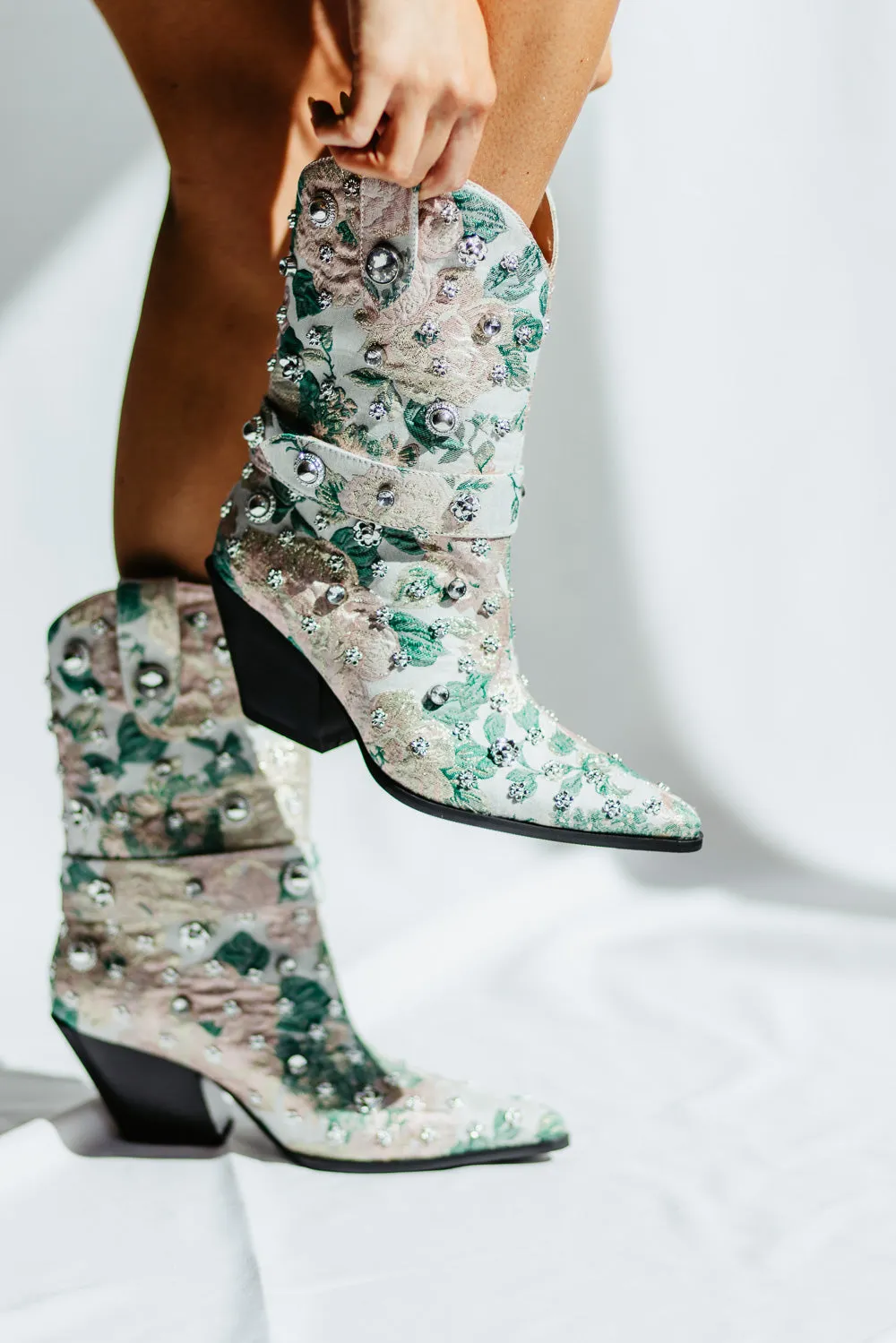 Azalea Wang Diligent Floral Western Booties for Women in Blush | DILIGENT-BLUSH sold by Glik’s