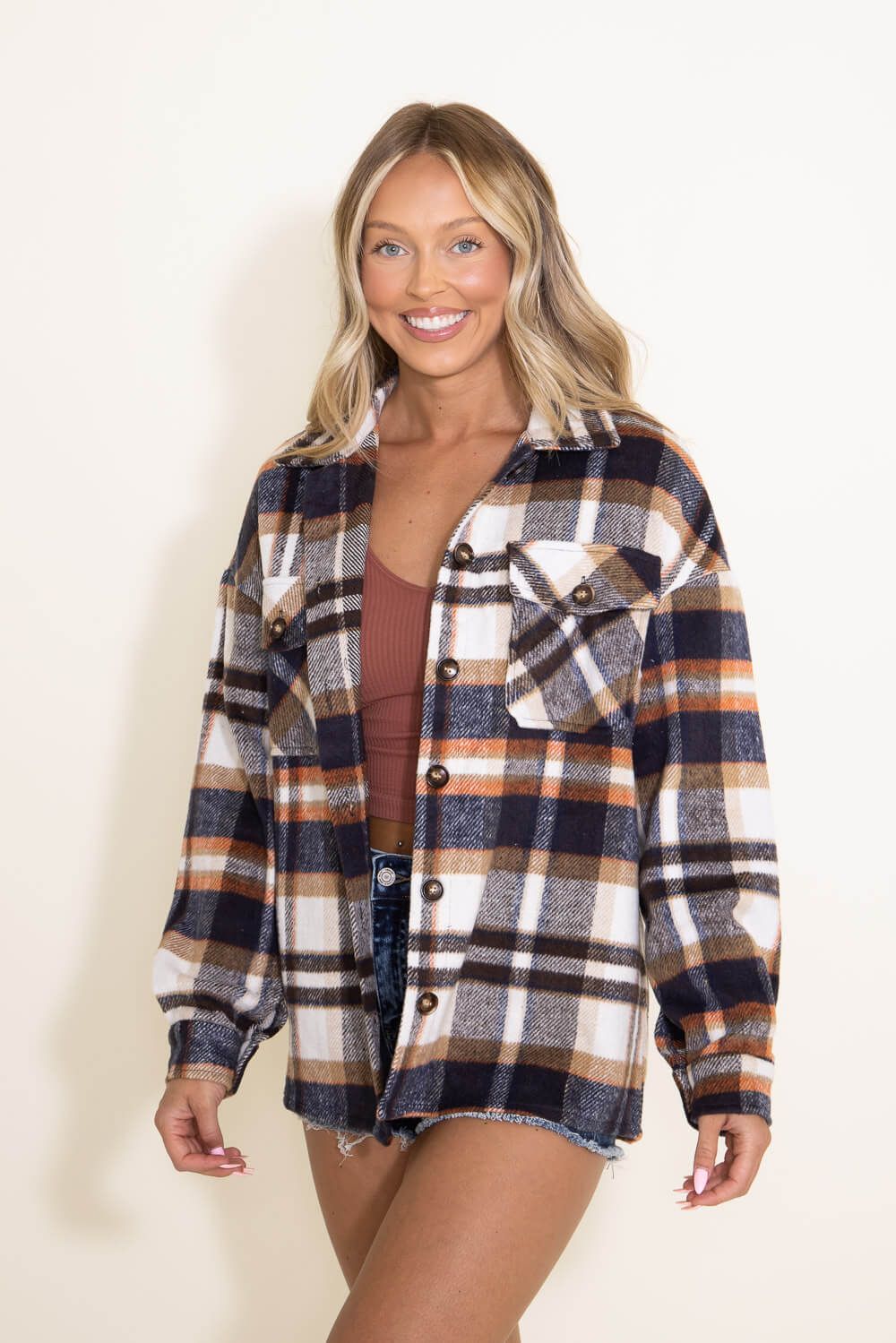 Plaid Oversized Shacket for Women in Taupe | NJ5727-TPE sold by Glik’s product image thumbnail 4