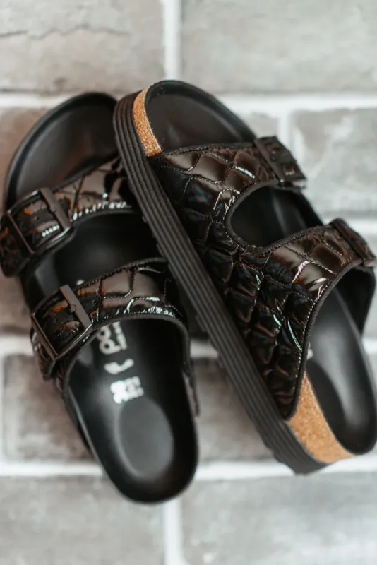 Papillio by Birkenstock Arizona Platform Padded Nylon Sandals for Women in Black | 1025305 sold by Glik’s