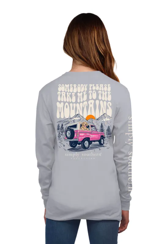 Simply Southern Long Sleeve Take Me To The Mountains T-Shirt for Women in Fog | LS-MOUNTAIN-FOG sold by Glik’s
