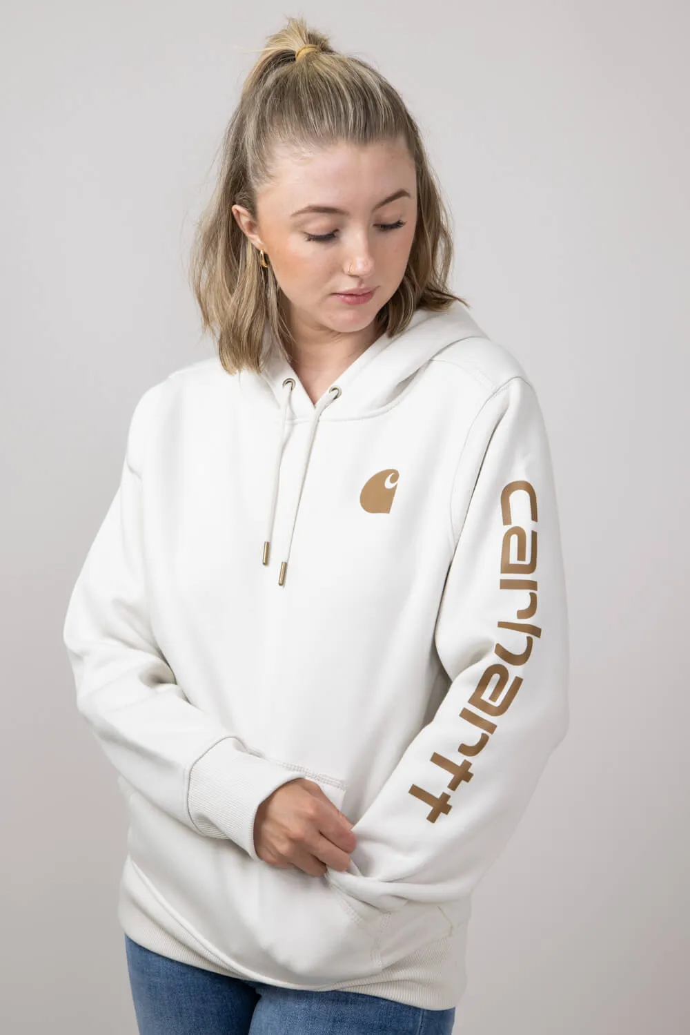 Carhartt Logo Sleeve Midweight Hoodie for Women in White | 102791-W24 sold by Glik’s product image thumbnail 5