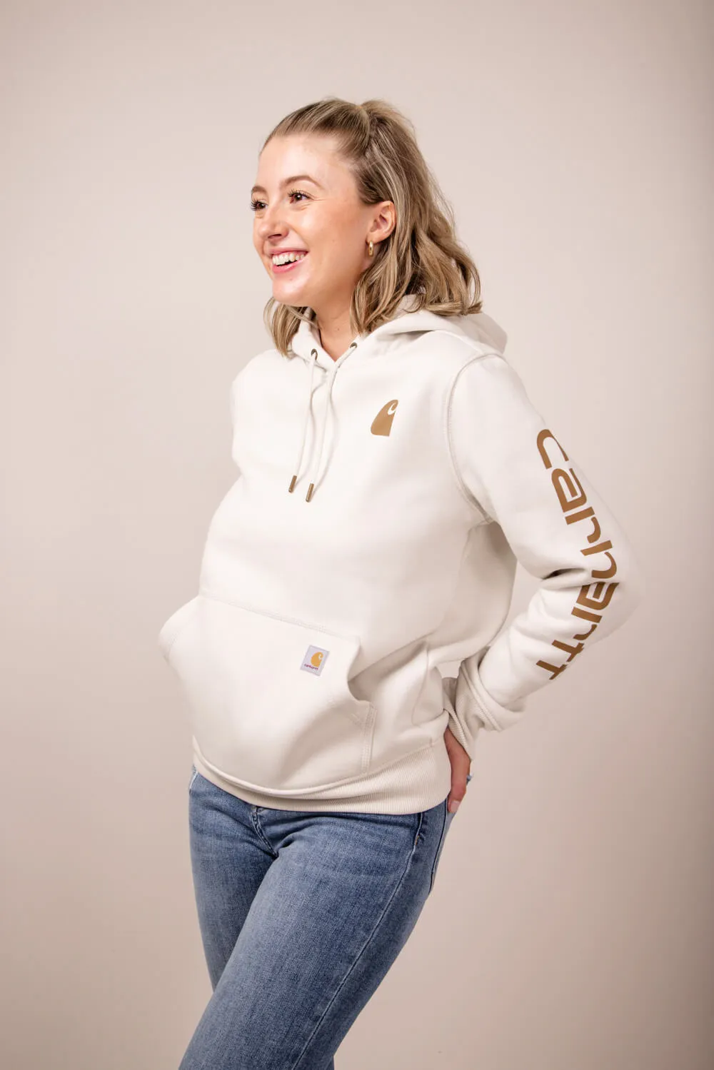 Carhartt Logo Sleeve Midweight Hoodie for Women in White | 102791-W24 sold by Glik’s product image thumbnail 2