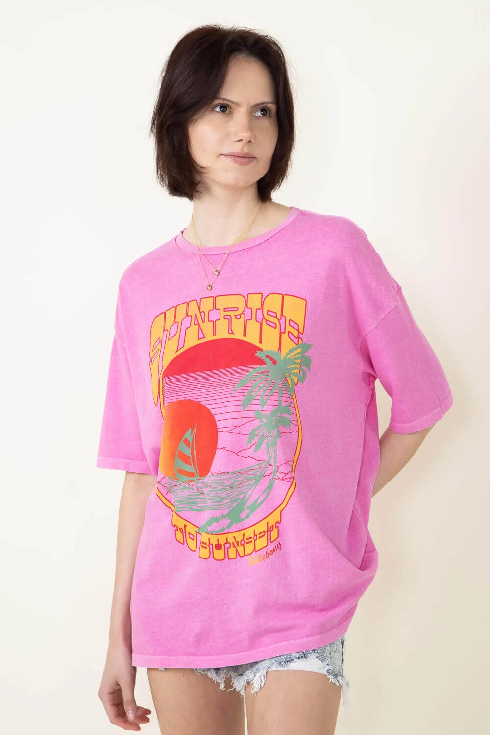Billabong Sunrise To Sunset Graphic T-Shirt for Women in Paradise Pink | ABJZT01552-PDP sold by Glik’s product image thumbnail 3